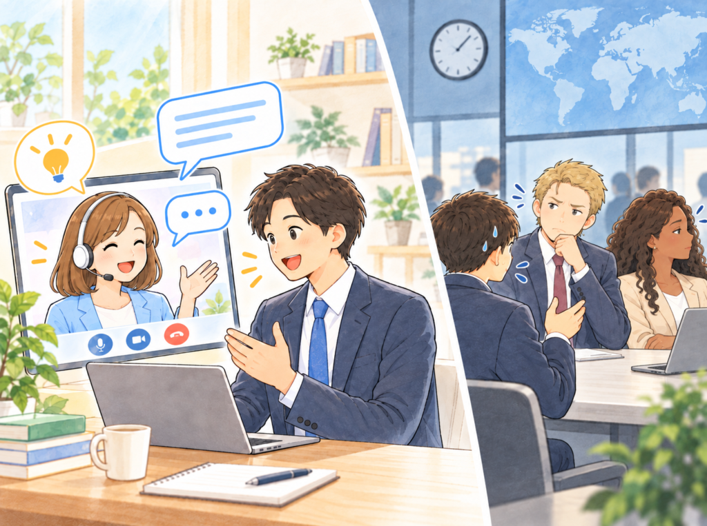 AI英会話アプリは、英語を話す機会を増やす有効なツールです。しかし、現実のビジネス英語では、相手の反応、話しかけにくさ、強いアクセント、語彙の限界にも向き合う必要があります。AI英会話の効果と注意点を解説します。